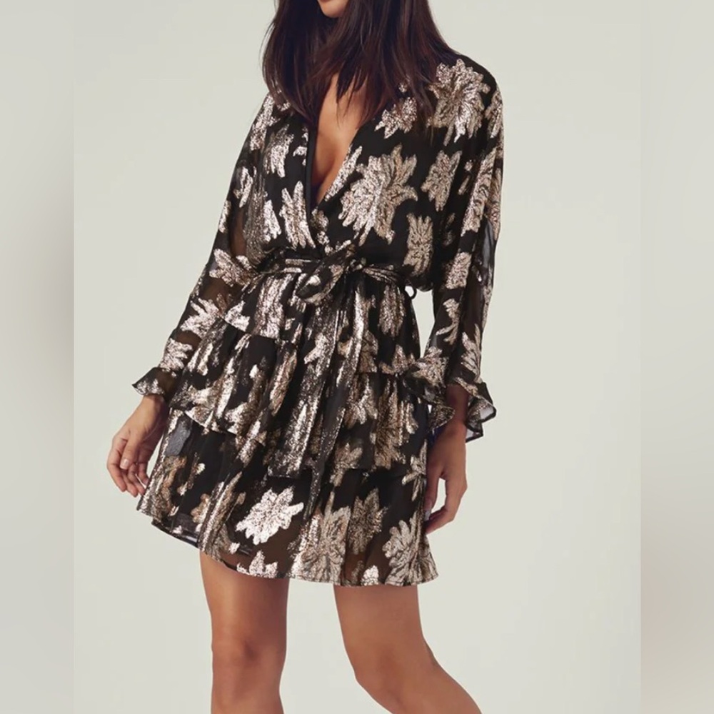 Melissa Odabash designer Chic Black and Gold Leaf Print Dress